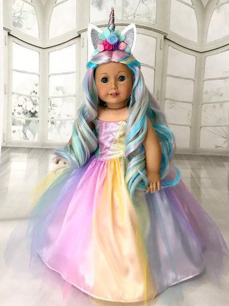 Unicorn Dress and Tiara for American Girl doll – American Girl Doll Clothes  by Rocio