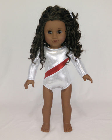 Gymnastics Leotard White Red for American Girl and 18inch Dolls