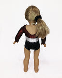 Gymnastics Leotard Black Red Silver for American Girl and 18inch Dolls