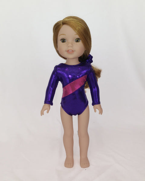 Gymnastics Leotard Pink Purple for Wellie Wishers Dolls – American