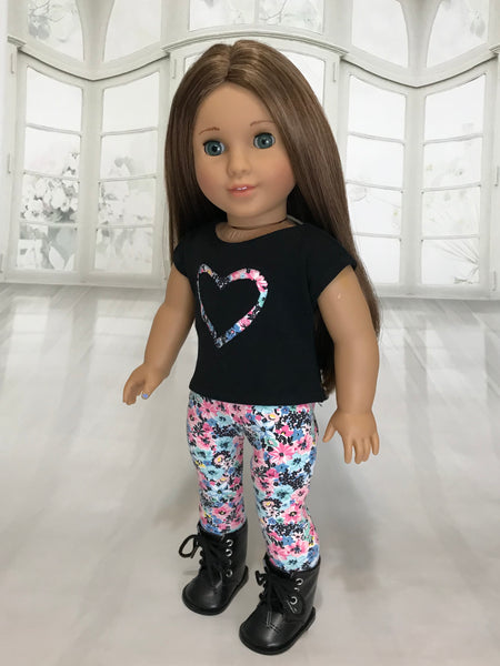 Black shirt with flowers heart fit American girl doll – American Girl ...