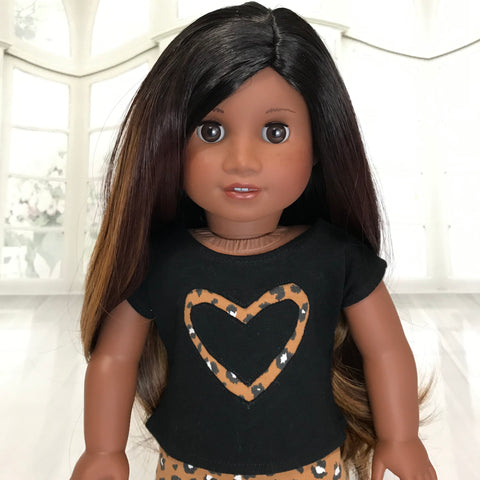 Black shirt with brown cheetah heart fit American girl doll American Girl Doll Clothes by Rocio