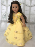 Handmade Belle Beauty and the Beast movie Inspired dress for American Girl doll and 18" Dolls.