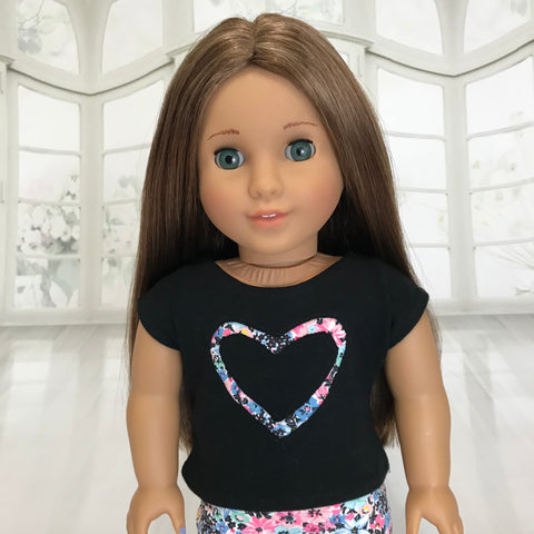 Black shirt with flowers heart fit American girl doll American Girl Doll Clothes by Rocio