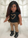 Black shirt with brown cheetah heart fit American girl doll
