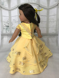 Handmade Belle Beauty and the Beast movie Inspired dress for American Girl doll and 18" Dolls.