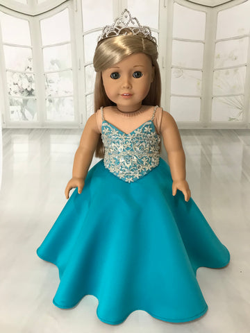 OOAK Pageant Dress Ball Gown for American Girl doll jade American Girl Doll Clothes by Rocio