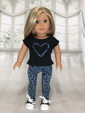 Black shirt with blue cheetah heart fit American girl doll