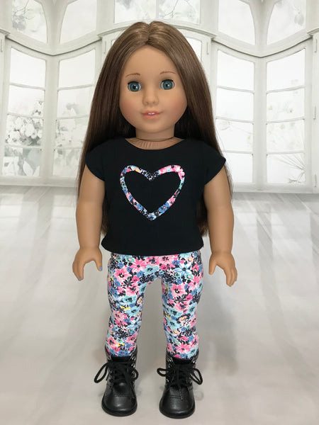 Black shirt with flowers heart fit American girl doll – American Girl ...