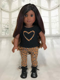 Black shirt with brown cheetah heart fit American girl doll